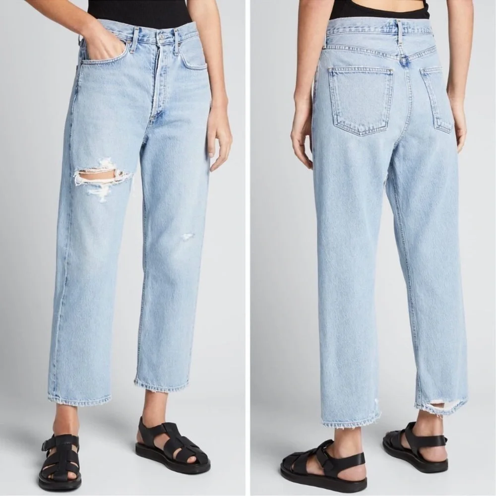 Agolde Jeans Womens 24 90s Straight Distressed High Rise Button Fly D